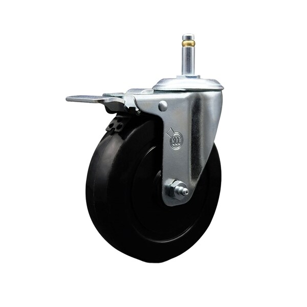 5'' Soft Rubber Wheel Swivel 7/16'' Stem Caster with Total Lock Brake